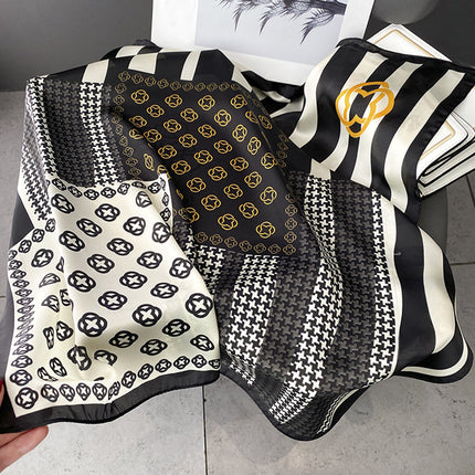 Black & White Striped Silk Scarf