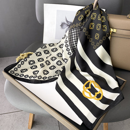 Black & White Striped Silk Scarf