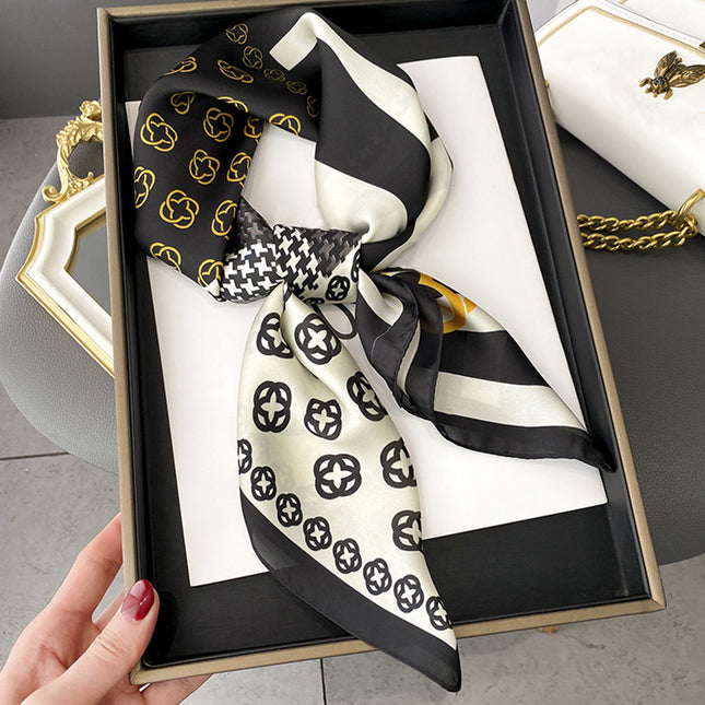 Black & White Striped Silk Scarf