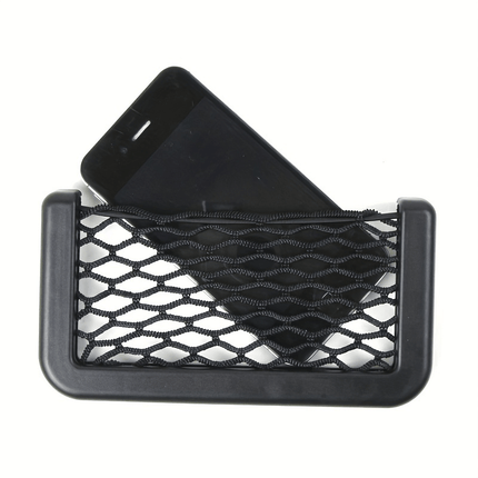 Adjustable Car Storage Net Pocket - Sleek Black, Easy Install for Phone & Cards