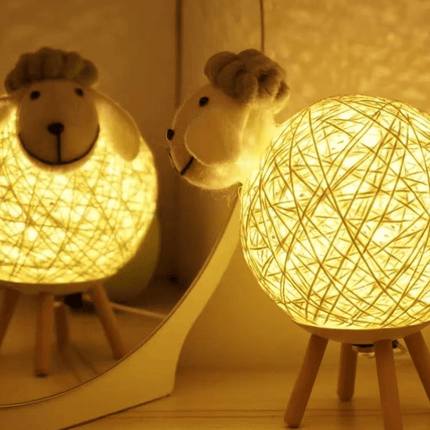 Handwoven LED Sheep Night Light - Dimmable with Remote Control