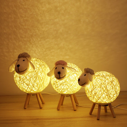 Handwoven LED Sheep Night Light - Dimmable with Remote Control