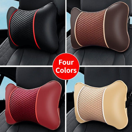 Faux Leather Knitted Car Headrest Pillow for Neck Support