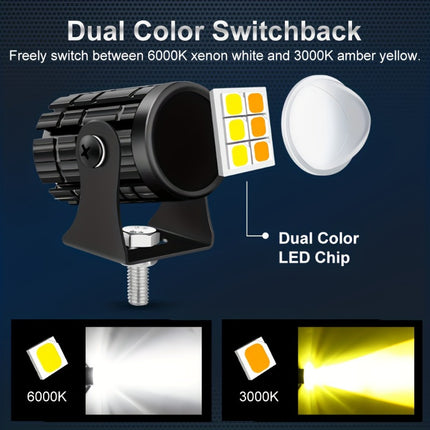 Dual-Color LED Motorcycle Spotlights – White & Yellow