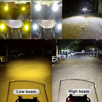 Dual-Color LED Motorcycle Spotlights – White & Yellow