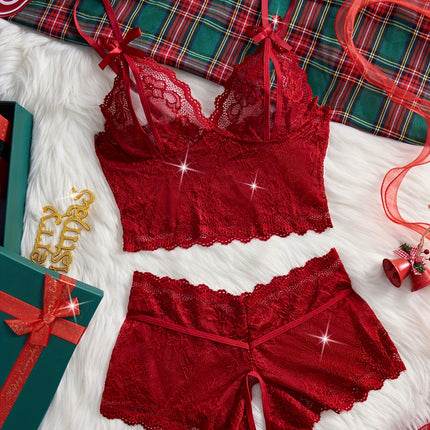 Sexy Floral Lace Christmas Lingerie Set