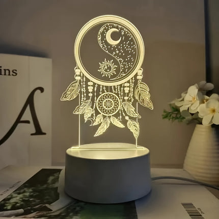 Cozy Warm LED Night Light with 3D Dream Catcher Design - USB Powered, Perfect for Home Decor - Monti Bargains