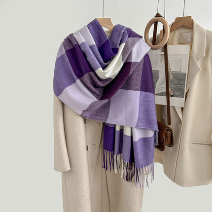 Cozy Plaid Tassel Cashmere Scarf