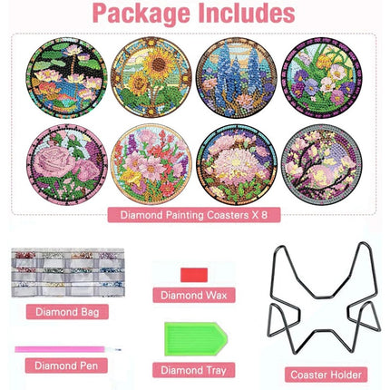 8pcs Diamond Art Flower Coasters