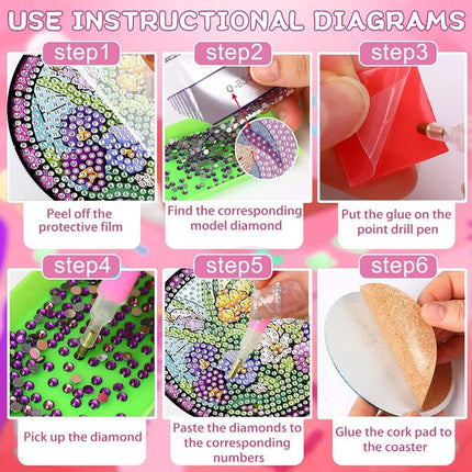 8pcs Diamond Art Flower Coasters