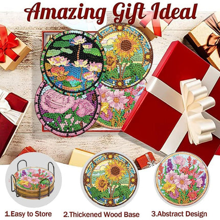 8pcs Diamond Art Flower Coasters