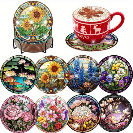 8pcs Diamond Art Flower Coasters