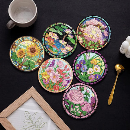 8pcs Diamond Art Flower Coasters