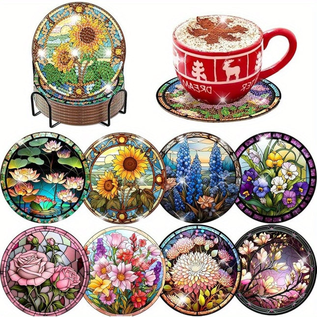 8pcs Diamond Art Flower Coasters