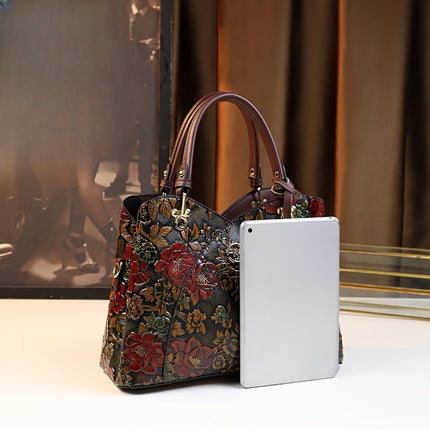 Vintage Flower PU Leather Tote