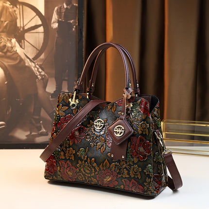 Vintage Flower PU Leather Tote