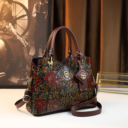 Vintage Flower PU Leather Tote