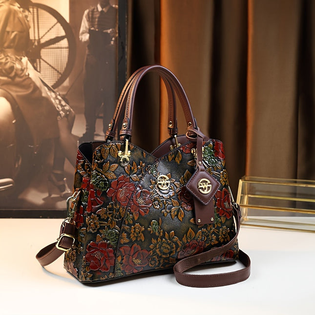 Vintage Flower PU Leather Tote