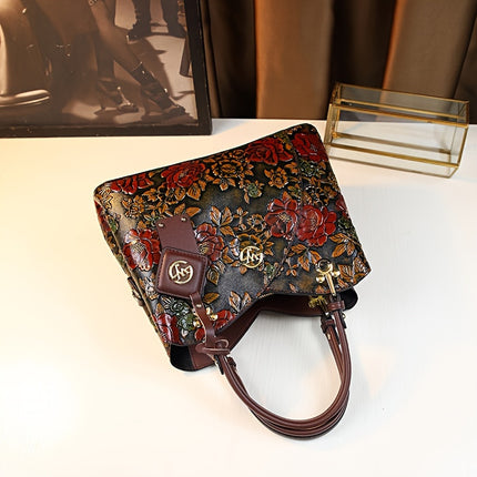 Vintage Flower PU Leather Tote