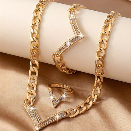 V-Shaped Rhinestone Jewelry Set
