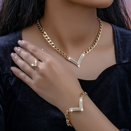 V-Shaped Rhinestone Jewelry Set
