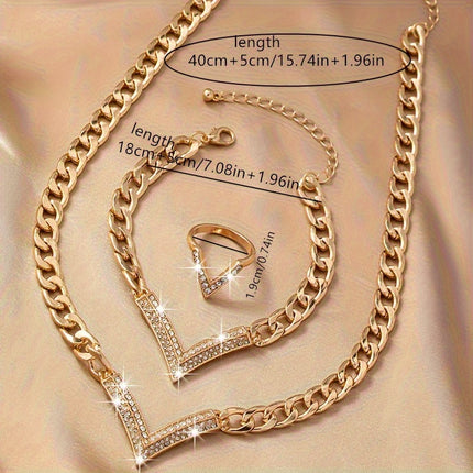 V-Shaped Rhinestone Jewelry Set