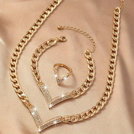 V-Shaped Rhinestone Jewelry Set