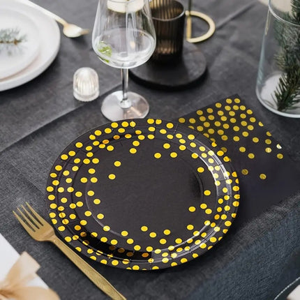 1Set Elegant Golden Polka Dot Party Tableware Set