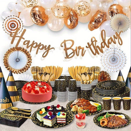 1Set Elegant Golden Polka Dot Party Tableware Set