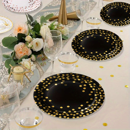 1Set Elegant Golden Polka Dot Party Tableware Set