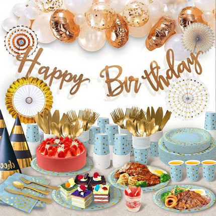 1Set Elegant Golden Polka Dot Party Tableware Set