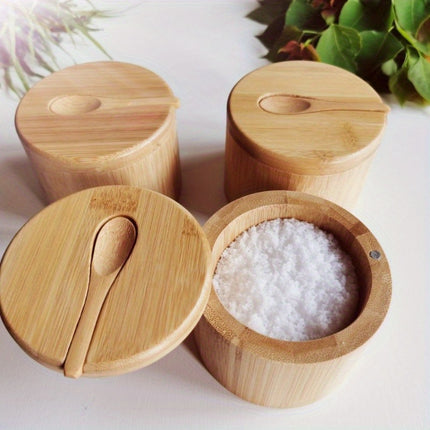 Rustic Wooden Salt Box with Lid – Kitchen Essential