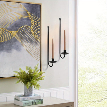 Set of 2 Wall-Mounted Metal Candle Sconces - Elegant Pillar Holders