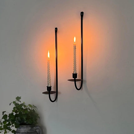 Set of 2 Wall-Mounted Metal Candle Sconces - Elegant Pillar Holders