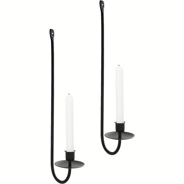 Set of 2 Wall-Mounted Metal Candle Sconces - Elegant Pillar Holders