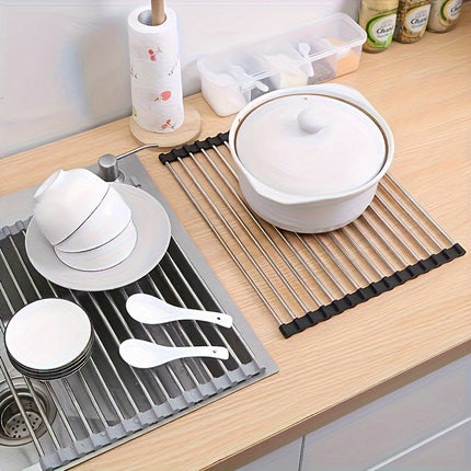 WONGIRL Stainless Steel Roll-Up Dish Drying Rack - Foldable