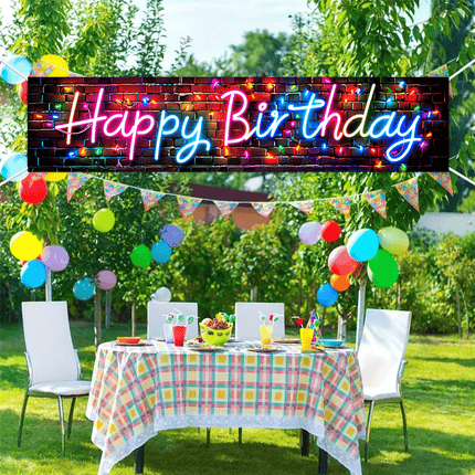 Neon Happy Birthday Banner