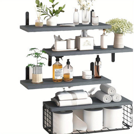 Wooden Floating Shelves with Basket