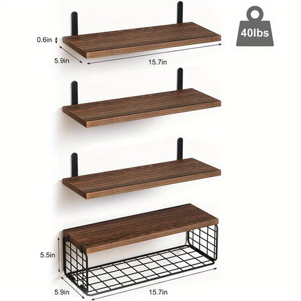 Wooden Floating Shelves with Basket