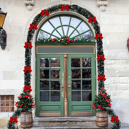 Sparkling Tinsel Garland – Festive Magic with Red Bows - Monti Bargains