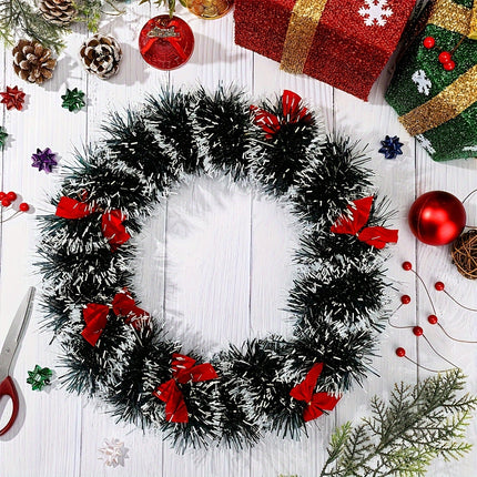 Sparkling Tinsel Garland – Festive Magic with Red Bows - Monti Bargains