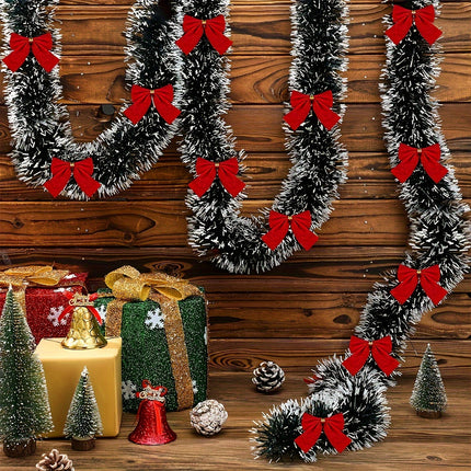 Sparkling Tinsel Garland – Festive Magic with Red Bows - Monti Bargains
