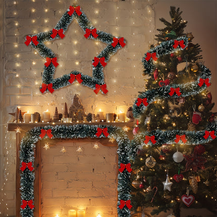 Sparkling Tinsel Garland – Festive Magic with Red Bows - Monti Bargains