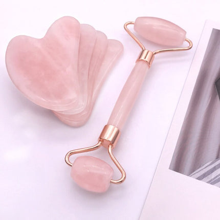 Pink Gua Sha Roller & Scraping Set – Natural Facial Massage - Monti Bargains