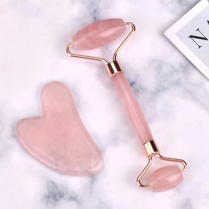 Pink Gua Sha Roller & Scraping Set – Natural Facial Massage - Monti Bargains