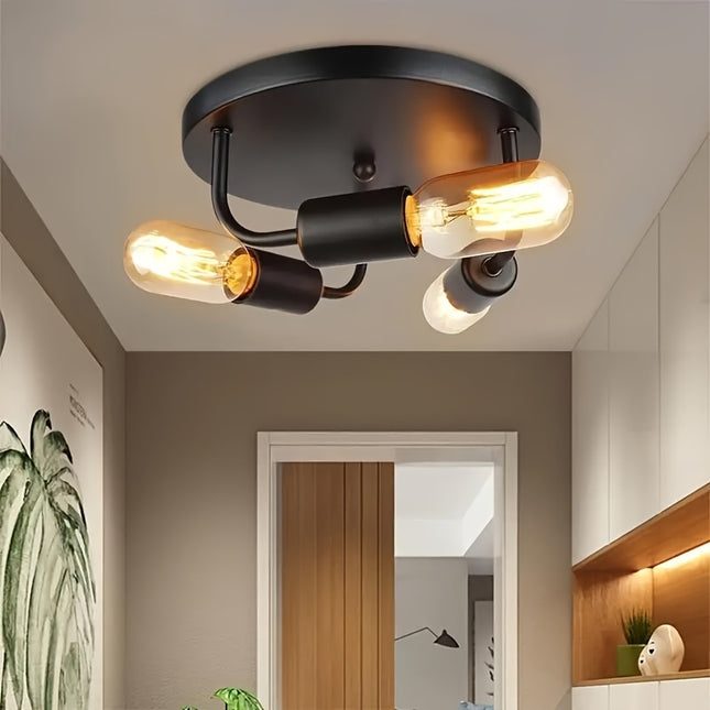 Vintage Industrial 3-Head Ceiling Pendant Light - Black Metal Cage