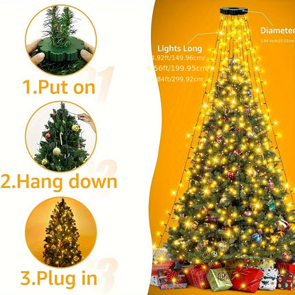 USB-Powered LED Christmas Tree Lights - 8 Modes