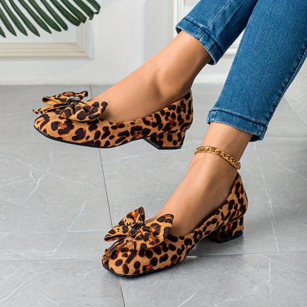 Women's Bowknot Chunky Heel Pumps