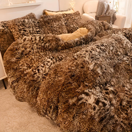 Luxurious Leopard Print Faux Fur Bedding Set