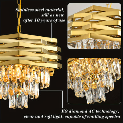 Golden 5-Light Crystal Chandelier – Modern Farmhouse Elegance